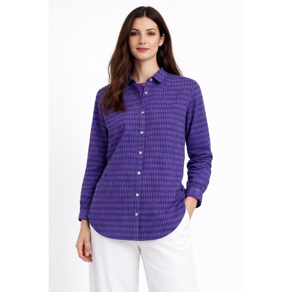 Gudrun Sjoden Wavy Woven Organic Cotton Shirt Seersucker Full Button Top XXL
